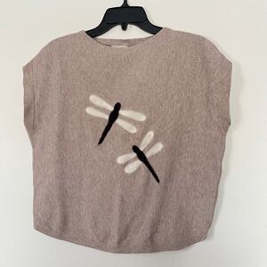 VTG Sioni Dragonfly Needle Felt Knit Top Artwear CurvedHem S